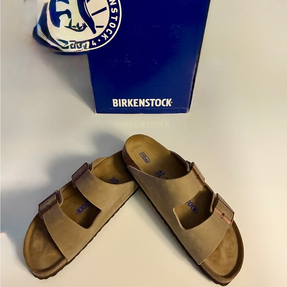 Birkenstock Men's Arizona Slim Tabacco Brown Double-Strap Sandals - Picture 1 of 5